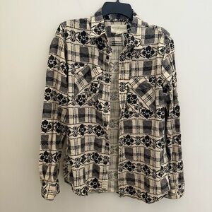 Ralph Lauren Denim & Supply Black & Beige Floral Stripe Button Up Flannel Shirt